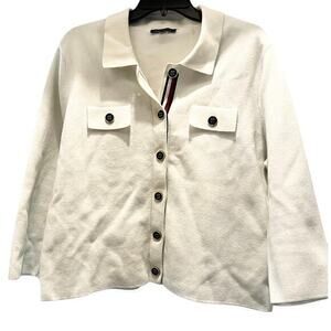 Tommy Hilfiger Woman’s White Button Knit Cardigan Collar Nautical Preppy XL